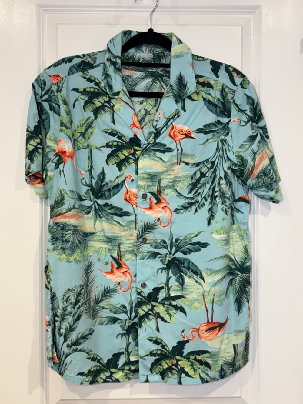Tropical Flamingo Camp Shirt - Aqua with Coral Flamingos